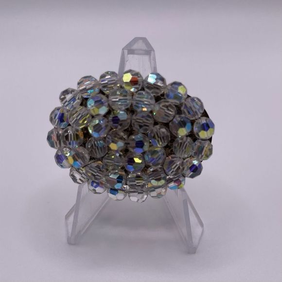 AB Crystal Iridescent Beaded Pin, Brooch Vintage - Picture 4 of 4